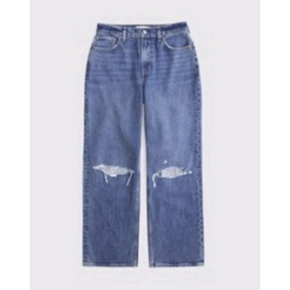Abercrombie & Fitch Women's Curve Love High Rise Loose Jean Distressed Sz 28S - Picture 1 of 6